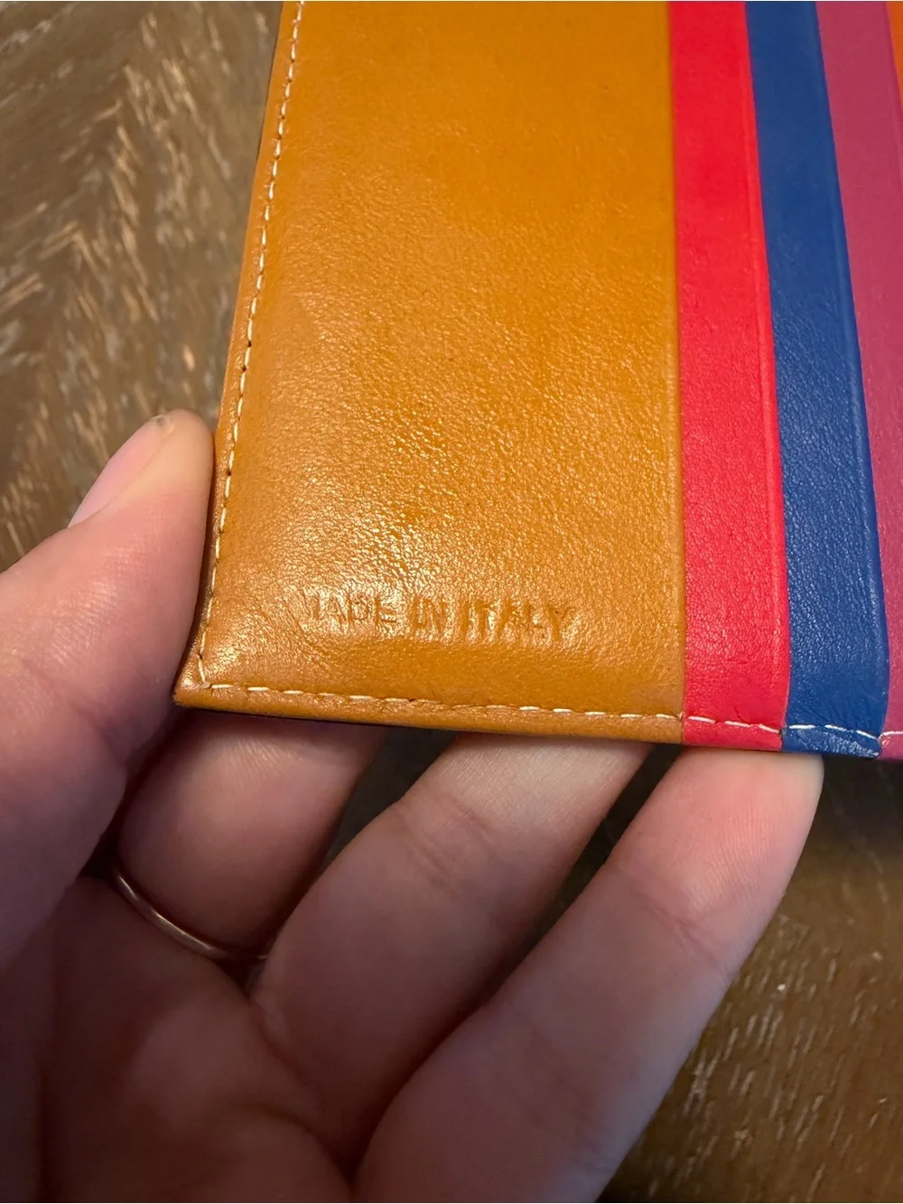 Colorblock Leather Card Wallet in Mustard, Red, Green, Blue & Purple